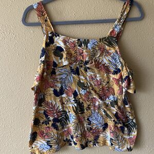 Yellow Multicolor Floral Tropical Layered Button Straps Scoop‎ Tank Wallflower